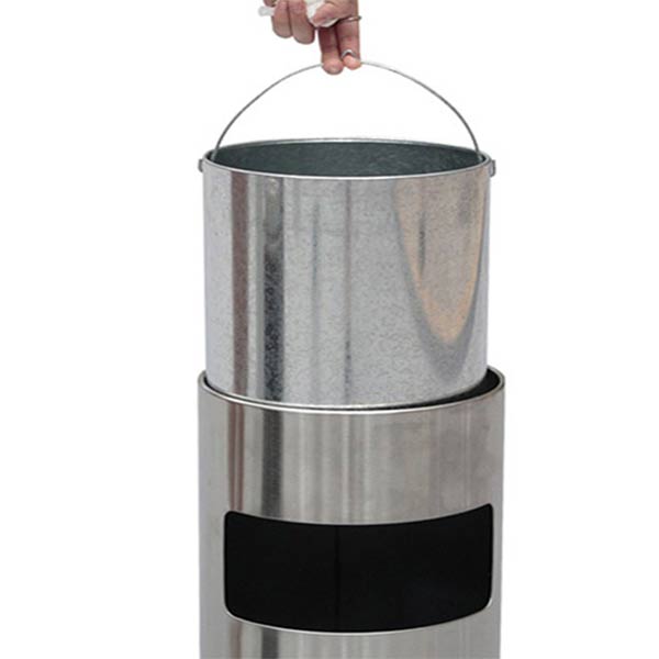 Thùng rác inox tròn có gạt tàn cỡ đại - hình 3
