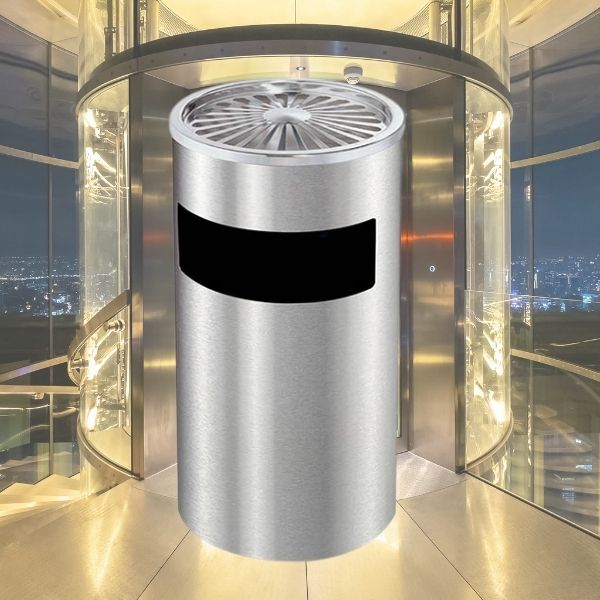 Thùng rác inox tròn có gạt tàn cỡ đại - hình 4