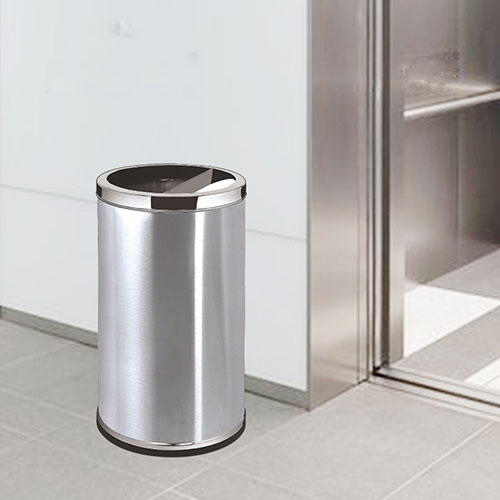 Thùng rác inox tròn có gạt tàn - hình 3