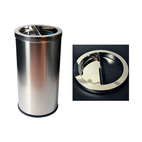 Thùng rác inox tròn có gạt tàn - hình 4