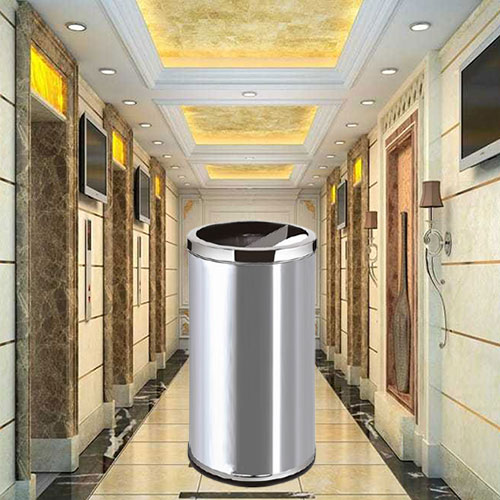 Thùng rác inox tròn có gạt tàn - hình 2