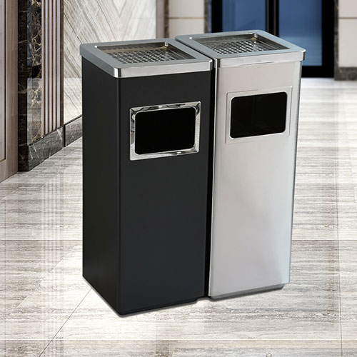 Thùng rác inox vuông có gạt tàn - hình 4