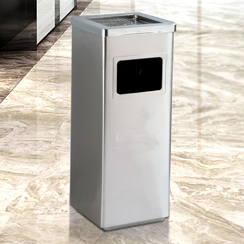 Thùng rác inox vuông có gạt tàn - hình 1