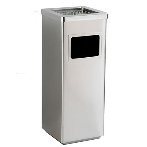 Thùng rác inox vuông có gạt tàn - hình 2