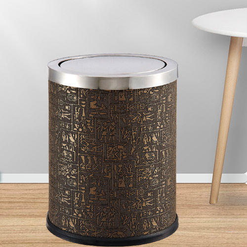 Thùng rác tròn bọc da nắp bập bênh - hình 2