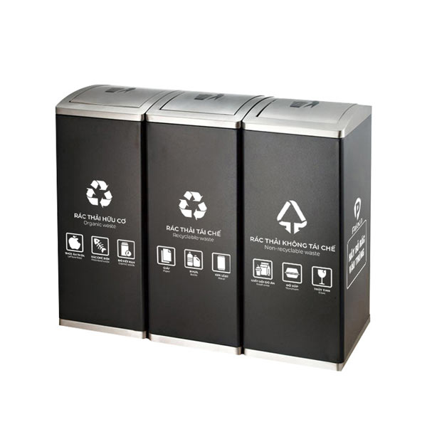 Thùng rác nắp lật 3 ngăn ngoài trời - hình 6