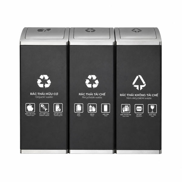 Thùng rác nắp lật 3 ngăn ngoài trời - hình 2