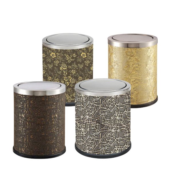 Thùng rác nắp lật bọc giả da - hình 6
