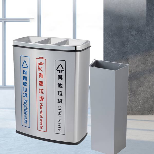 Thùng rác ngoài trời 3 ngăn inox - hình 3