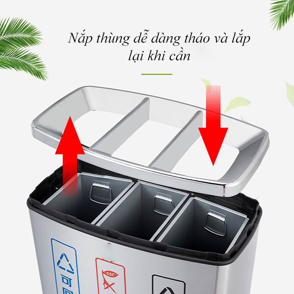 Thùng rác ngoài trời 3 ngăn inox - hình 4
