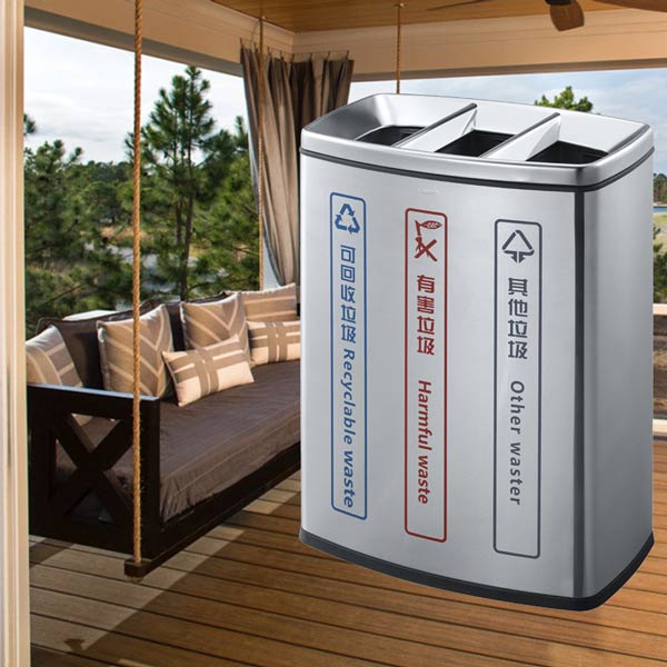 Thùng rác ngoài trời 3 ngăn inox - hình 5