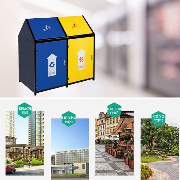 Thùng rác ngoài trời nắp lật 2 ngăn TLHTP2Z13 - hình 4