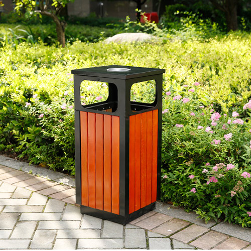 Thùng rác gỗ vuông ngoài trời - hình 3