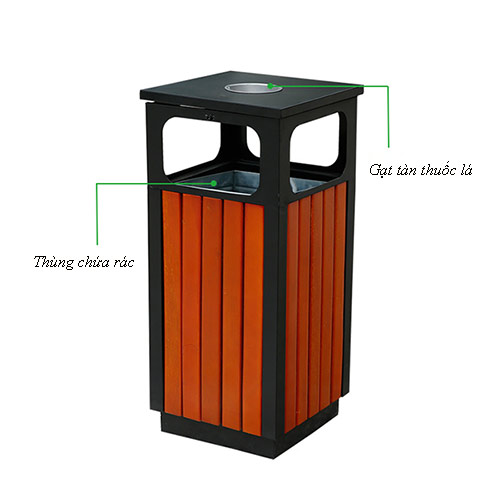 Thùng rác gỗ vuông ngoài trời - hình 2
