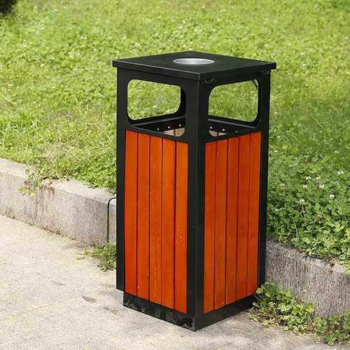 Thùng rác gỗ vuông ngoài trời - hình 4