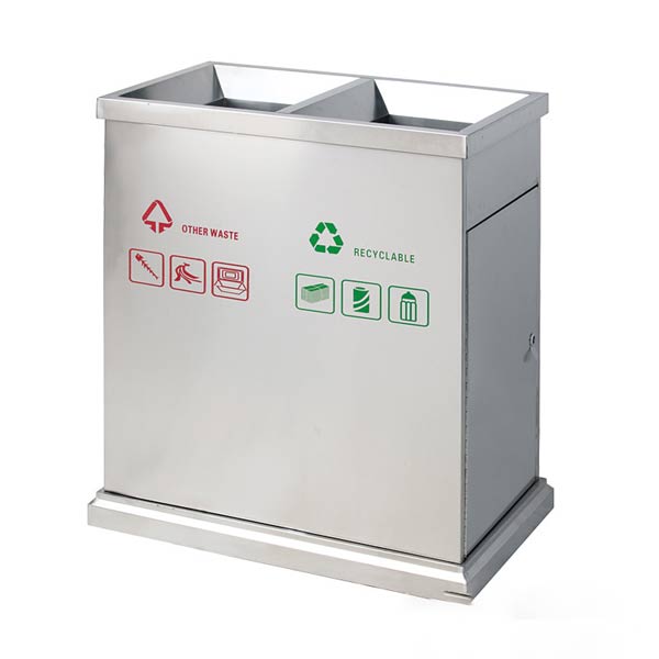 Thùng rác ngoài trời đôi bằng inox - hình 6
