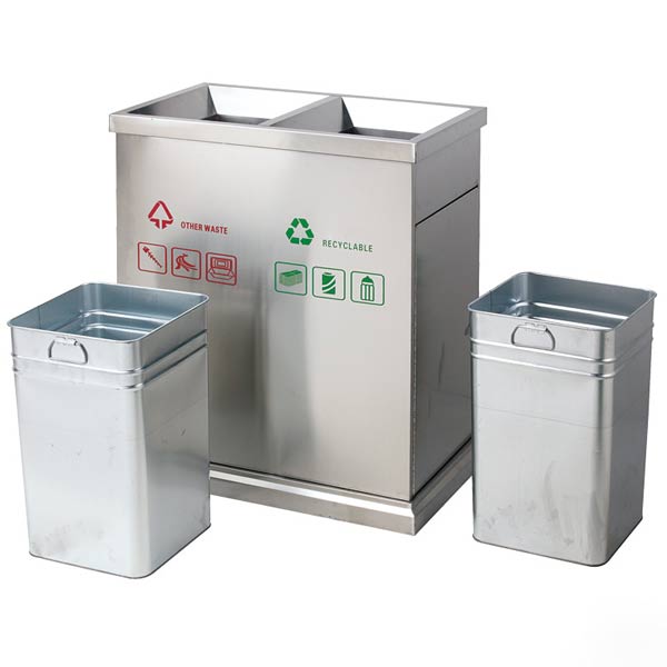 Thùng rác ngoài trời đôi bằng inox - hình 2