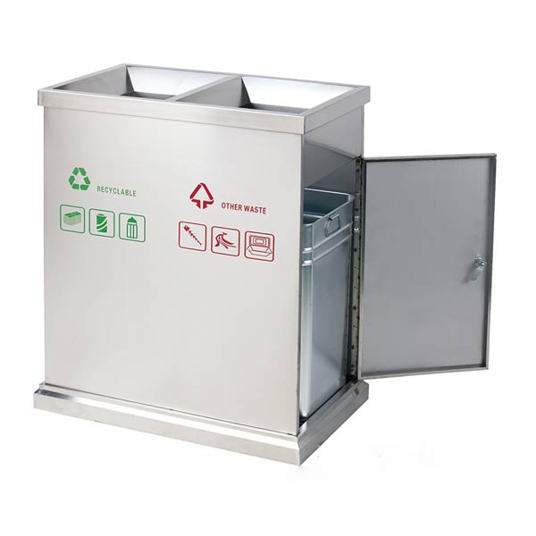 Thùng rác ngoài trời đôi bằng inox - hình 3