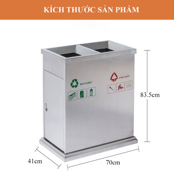 Thùng rác ngoài trời đôi bằng inox - hình 4