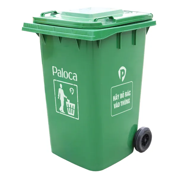 Thùng rác 360L nhựa HDPE có nắp đậy, bánh xe công cộng giá rẻ - hình 2
