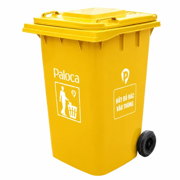 Thùng rác 360L nhựa HDPE có nắp đậy, bánh xe công cộng giá rẻ - hình 3