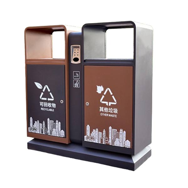 Thùng rác sơn màu 2 ngăn có gạt tàn - hình 6