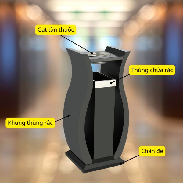 Thùng rác thép có gạt tàn đặt sảnh - hình 4
