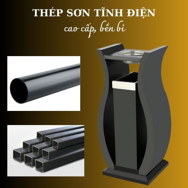 Thùng rác thép có gạt tàn đặt sảnh - hình 5