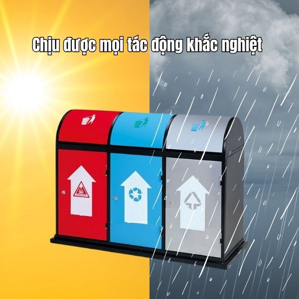 Thùng rác thép ngoài đường 3 ngăn - hình 3