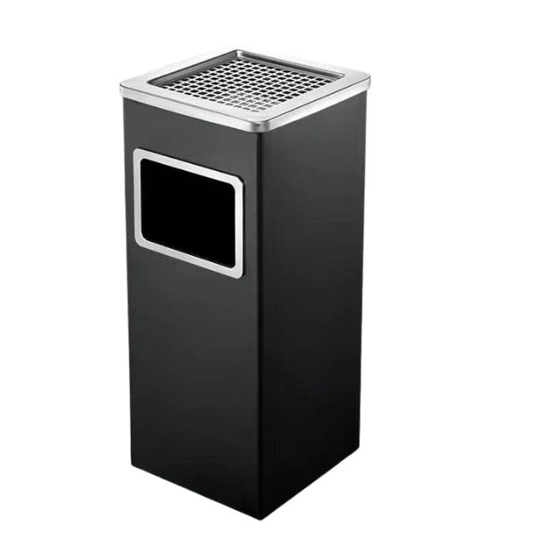 Thùng rác thép sơn tĩnh điện vuông nắp gạt tàn inox - hình 6