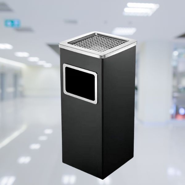 Thùng rác thép sơn tĩnh điện vuông nắp gạt tàn inox - hình 3
