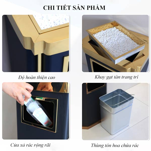 Thùng rác thép sơn đen viền vàng chữ nhật - hình 4