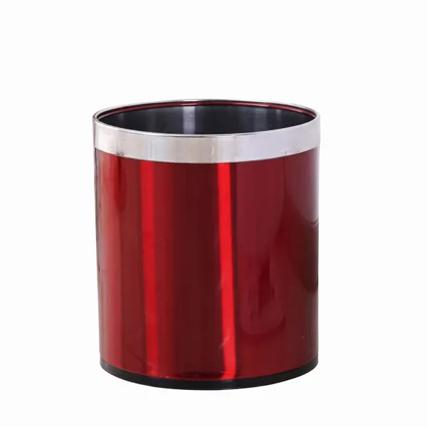 Thùng rác thép sơn đỏ viền inox trắng - hình 6