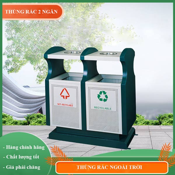 Thùng rác thép sơn tĩnh điện đôi ngoài trời - hình 2