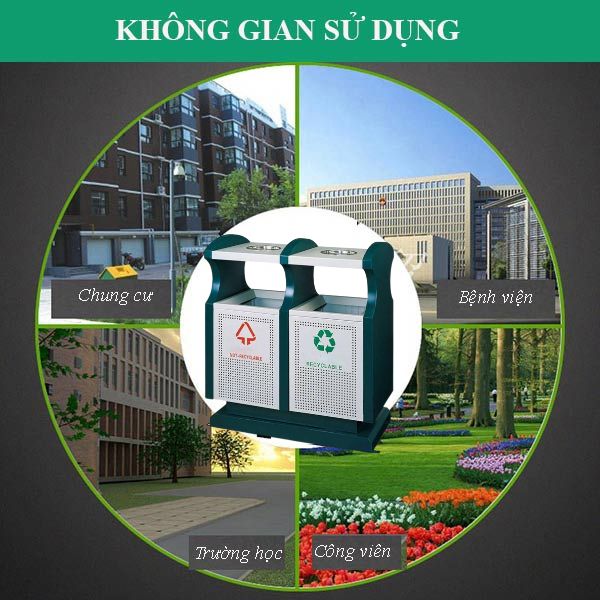 Thùng rác thép sơn tĩnh điện đôi ngoài trời - hình 5