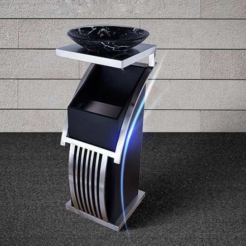 Thùng rác sảnh viền trắng khay gạt tàn thủy tinh - hình 2
