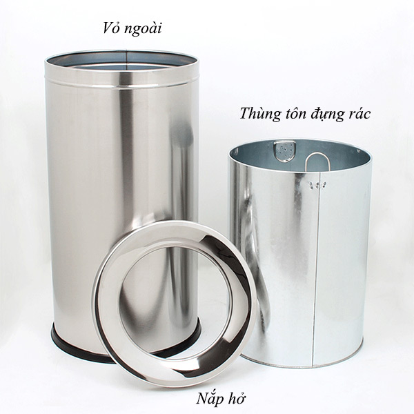 Thùng rác inox tròn nắp hở - hình 2