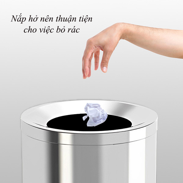 Thùng rác inox tròn nắp hở - hình 3