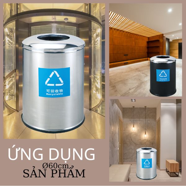 Thùng rác trung tâm thương mại inox tròn - hình 5