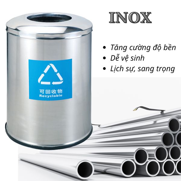 Thùng rác trung tâm thương mại inox tròn - hình 4