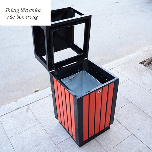 Thùng rác vuông giả gỗ có gạt tàn - hình 4