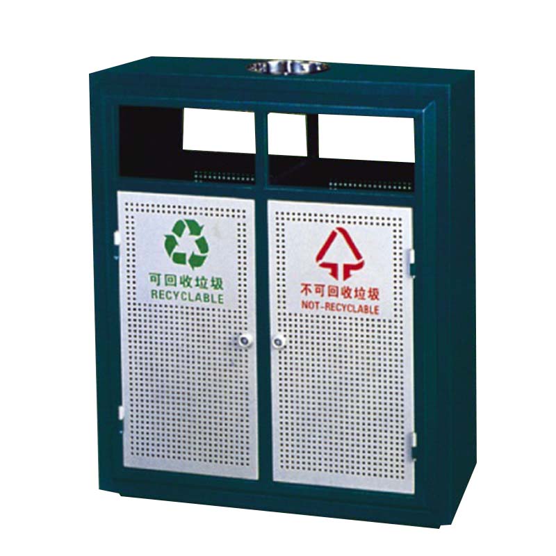Thùng rác ngoài trời thép phun sơn tĩnh điện 2 ngăn - hình 2