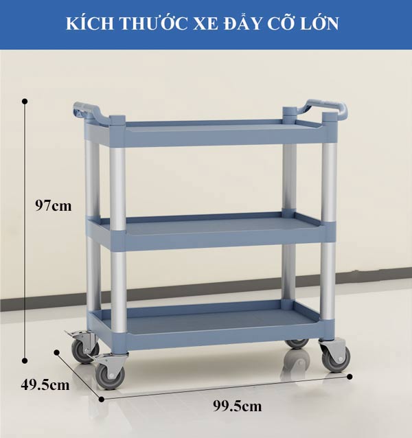 Xe đẩy 3 tầng nhựa khung nhôm tròn - hình 4