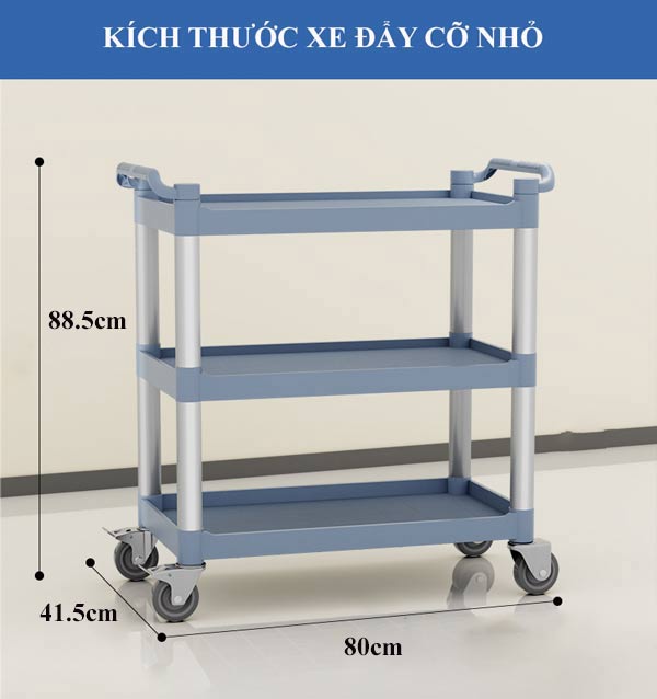 Xe đẩy 3 tầng nhựa khung nhôm tròn - hình 5