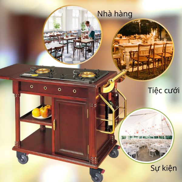 Xe đẩy bàn bếp di động bằng gỗ - hình 3
