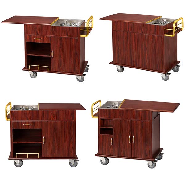 Xe đẩy bàn bếp gỗ viền inox vàng - hình 5