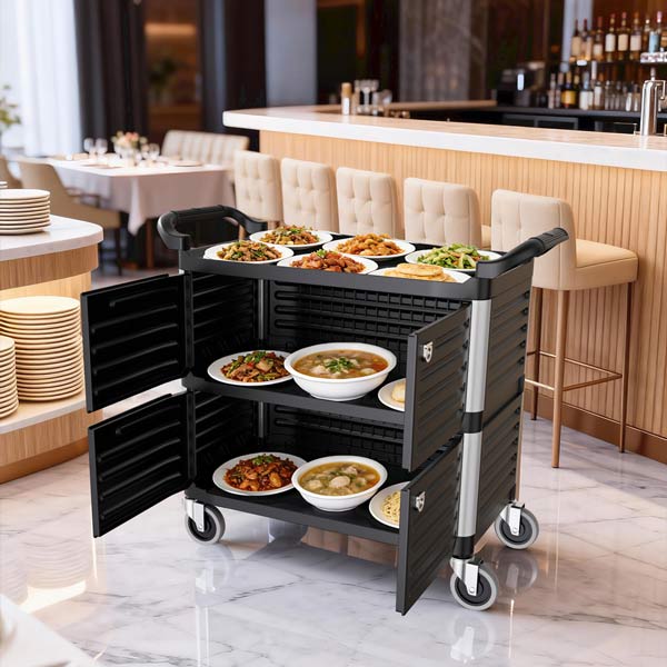 Xe đẩy đồ ăn dọn bàn bằng nhựa có cửa - hình 4