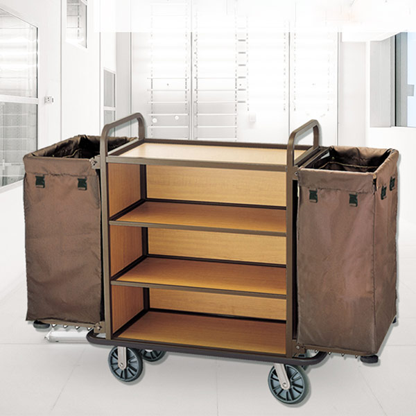 Xe đẩy dọn phòng 3 tầng ngăn gỗ - hình 2