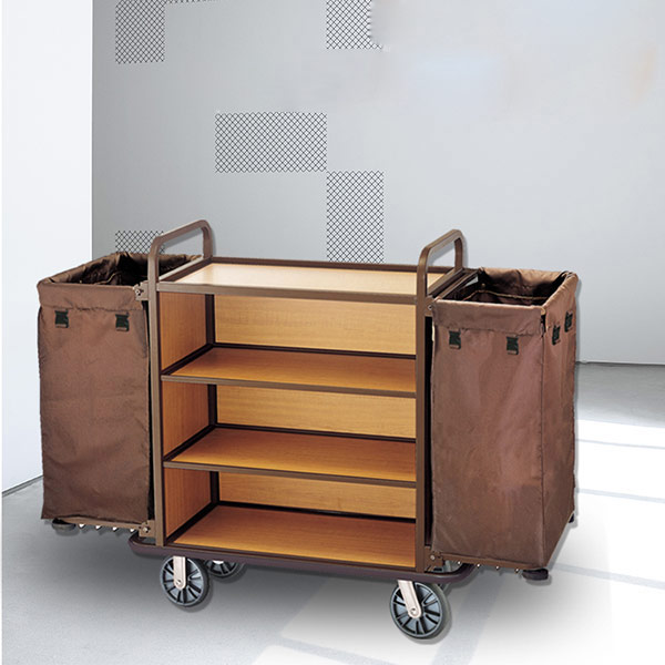 Xe đẩy dọn phòng 3 tầng ngăn gỗ - hình 3