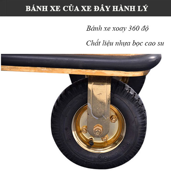 Xe đẩy hành lý inox mạ vàng - hình 3
